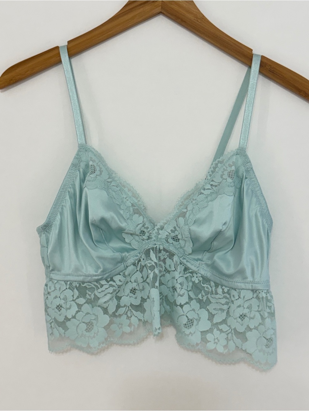 Auden Satin & Lace Bralette Adjustable Straps Mint Blue Size Large